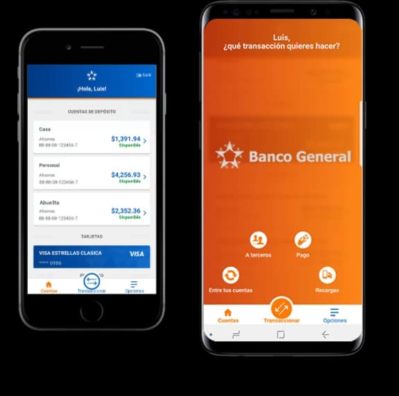 两部手机上的 Banco General 应用